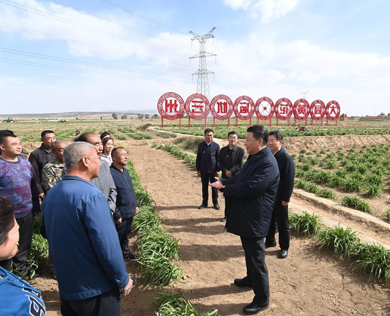 5月11日至12日，中共中央总书记、国家主席、中央军委主席习近平在山西考察。这是5月11日下午，习近平在大同市云州区有机黄花标准化种植基地，同正在劳作的村民们亲切交谈。新华社记者 李学仁 摄